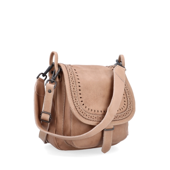 Kožená crossbody kabelka se zdobenou klopou Noelia Bolger materiál kůže zapínání s klopou barva béžová velikost střední NB 2030 BE