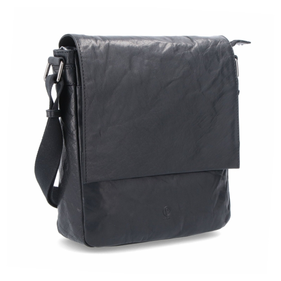 Kožená crossbody klopna Poyem materiál kůže zapínání s klopou barva černá velikost střední 2207 Poyem C