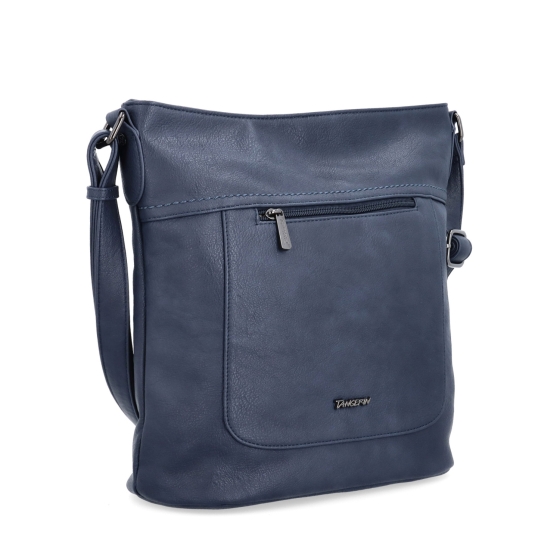 Crossbody kabelka s přední a zadní kapsou Tangerin materiál syntetická kůže zapínání na zip barva modrá velikost střední 8036 TM