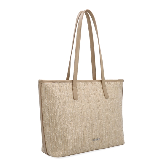 Lehká shopper kabelka ve straw stylu Le Sands materiál syntetická kůže zapínání na zip barva béžová velikost velká 4617 BE