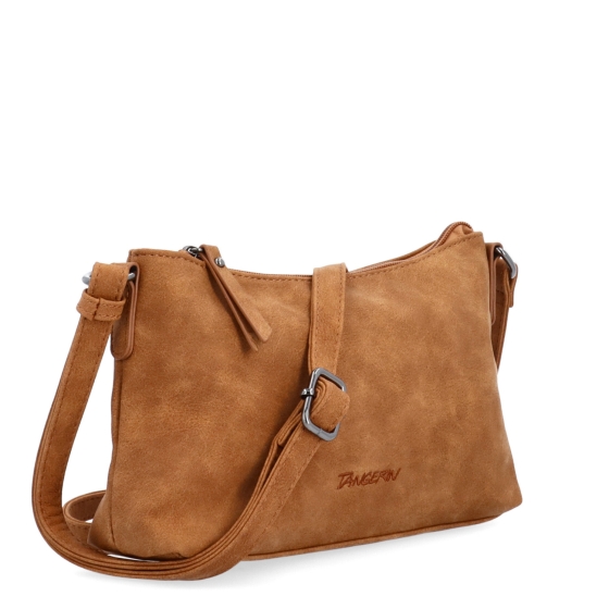 Malá elegantní crossbody kabelka Tangerin materiál syntetická kůže zapínání na zip barva koňaková velikost malá 1109 KO