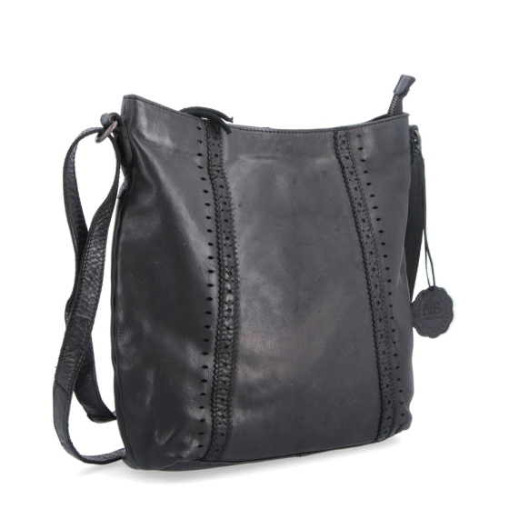 Kožená kabelka s perforací a nastavitelným crossbody popruhem Noelia Bolger materiál kůže zapínání na zip barva černá velikost střední NB 2029 C