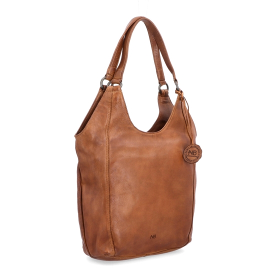 Elegantní kožená shopper kabelka s prošitím Noelia Bolger materiál kůže zapínání na zip barva koňaková velikost střední NB 2044 KO