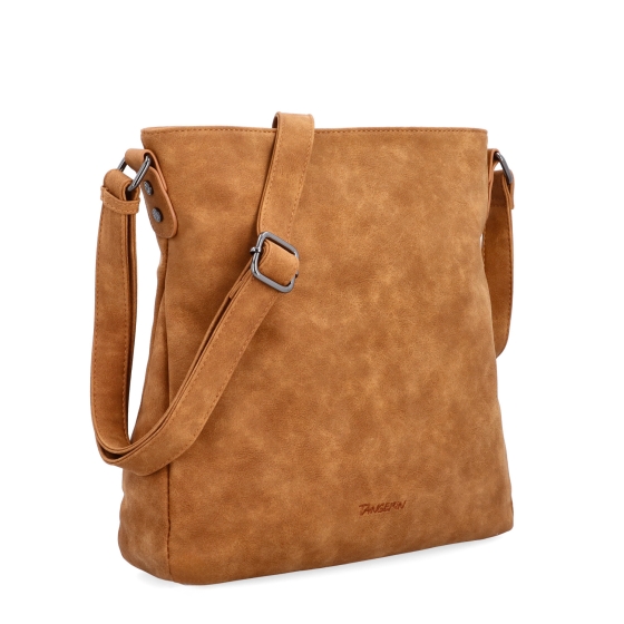 Stylová crossbody kabelka s čistým designem Tangerin materiál syntetická kůže zapínání na zip barva koňaková velikost střední 1101 KO