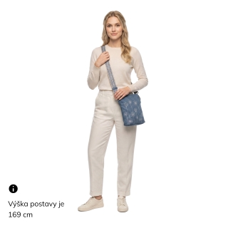 Crossbody kabelka s dekorativním vzorem a širokým popruhem Indee materiál syntetická kůže zapínání na zip barva modrá velikost malá 6343 M Na postavě