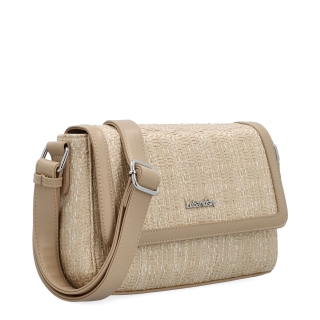 Crossbody kabelka s klopou ve straw stylu Le Sands materiál syntetická kůže zapínání s klopou barva béžová velikost malá 4618 BE