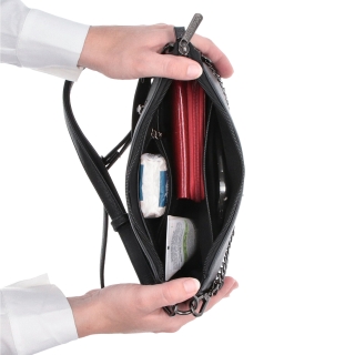 Malá crossbody kabelka s ozdobným řetízkem Le Sands materiál syntetická kůže zapínání na zip barva metalická velikost malá 7714 STR Vnitřek