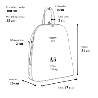 Elegantní městský batoh ze syntetické kůže Le Sands materiál syntetická kůže zapínání na zip barva modrá velikost střední 7700 TM Rozměry