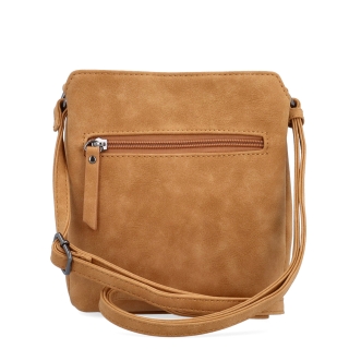 Praktická crossbody kabelka s členěným vnitřkem Tangerin materiál syntetická kůže zapínání na zip barva koňaková velikost malá 1117 CAM Zezadu
