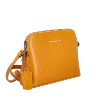 Luxusní malá kožená crossbody kabelka Noelia Bolger materiál kůže zapínání na zip barva žlutá velikost malá NB 0080 ZLU