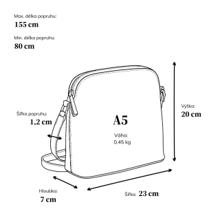 Designová crossbody vintage kabelka se strukturovaným vzorem Le Sands materiál syntetická kůže zapínání na zip barva černá velikost malá 4371 C Rozměry