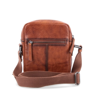 Malá kožená crossbody Poyem materiál kůže zapínání na zip barva koňaková velikost malá 2213 Poyem KO Zezadu