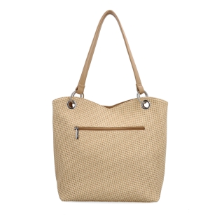 Praktická shopper kabelka s členěným interiérem LeSands materiál syntetická kůže zapínání na zip barva béžová velikost velká 4619 BE Zezadu