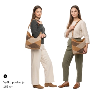 Hobo kabelka s originálním patchwork designem Tangerin materiál syntetická kůže zapínání na zip barva béžová velikost střední 1119 BE Na postavě