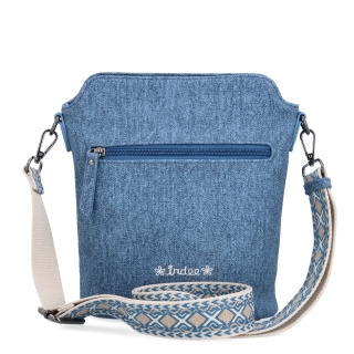 Crossbody kabelka s dekorativním vzorem a širokým popruhem Indee materiál syntetická kůže zapínání na zip barva modrá velikost malá 6343 M Zezadu