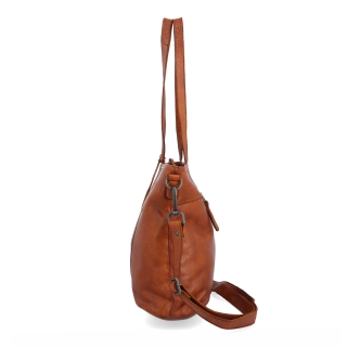 Minimalistická kožená kabelka s uchy a popruhem Noelia Bolger materiál kůže zapínání na zip barva koňaková velikost střední NB 2428 KO Z boku