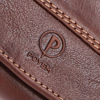 Dvouzipová kožená peněženka Poyem materiál kůže zapínání na cvoček barva hnědá velikost velká 5224 Poyem H Logo