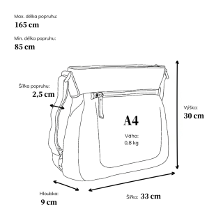 Vintage kožená crossbody kabelka Noelia Bolger materiál kůže zapínání na zip barva černá velikost střední NB 2004 C Rozměry