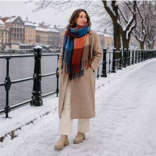 Příjemná šála s kostkovaným vzorem Noelia Bolger materiál Polyester s příměsí vlny barva multicolor KZ002 - 07