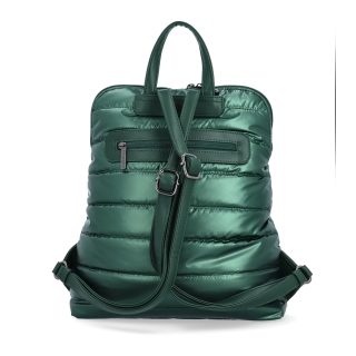 Prošívaný batoh z nadýchaného nylonu Carmelo materiál nylon zapínání na zip barva zelená velikost střední 4384 ZE Zezadu