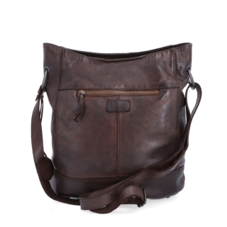 Kožená crossbody kabelka s designovým prošitím Noelia Bolger materiál kůže zapínání na zip barva hnědá velikost střední NB 2089 H Zezadu
