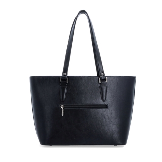 Prostorná shopper kabelka s čistým designem LeSands materiál syntetická kůže zapínání na zip barva černá velikost velká 7719 C Zezadu