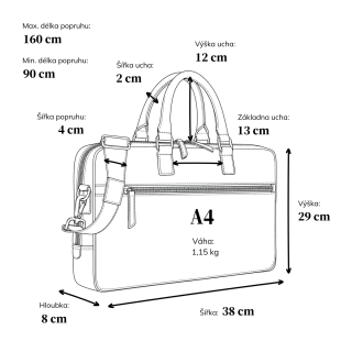 Kožená pánská taška s přihrádkou na notebook Poyem materiál kůže zapínání na zip barva hnědá velikost velká 2225 Poyem H Rozměry