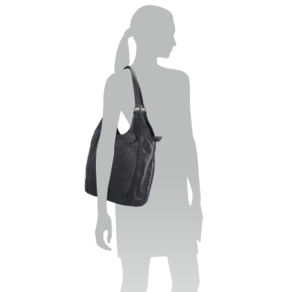 Elegantní kožená shopper kabelka s prošitím Noelia Bolger materiál kůže zapínání na zip barva černá velikost střední NB 2044 C Na postavě