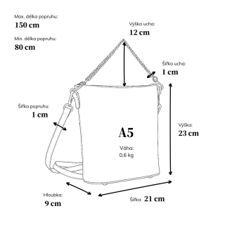 Elegantní crossbody kabelka s řetízkem Le Sands materiál syntetická kůže zapínání na zip barva černá velikost malá 7722 C Rozměry