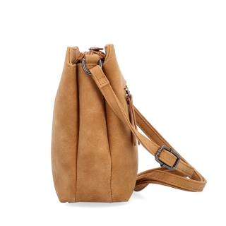 Praktická crossbody kabelka s členěným vnitřkem Tangerin materiál syntetická kůže zapínání na zip barva koňaková velikost malá 1117 CAM Z boku