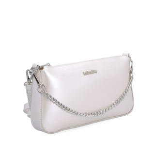 Malá crossbody kabelka s ozdobným řetízkem Le Sands materiál syntetická kůže zapínání na zip barva béžová velikost malá 7714 PRL