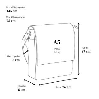 Kožená crossbody klopna Poyem materiál kůže zapínání s klopou barva koňaková velikost střední 2207 Poyem KO Rozměry