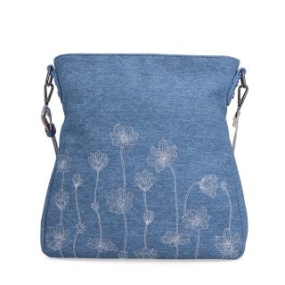 Prostorná crossbody kabelka s odnímatelným popruhem Indee materiál syntetická kůže zapínání na zip barva modrá velikost střední 6336 M Zepředu