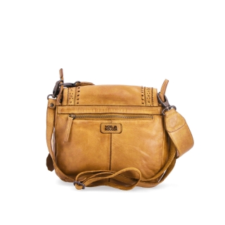 Kožená crossbody kabelka se zdobenou klopou Noelia Bolger materiál kůže zapínání s klopou barva žlutá velikost střední NB 2030 ZLU Zezadu