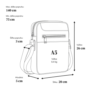 Crossbody taška přes rameno Tangerin materiál syntetická kůže zapínání na zip barva černá velikost střední 2324 C Rozměry