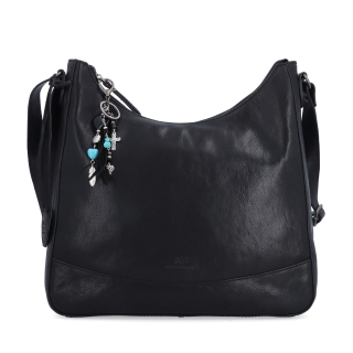 Kožená crossbody kabelka s moderním přívěskem Noelia Bolger materiál kůže zapínání na zip barva černá velikost střední NB 3106 C Zepředu