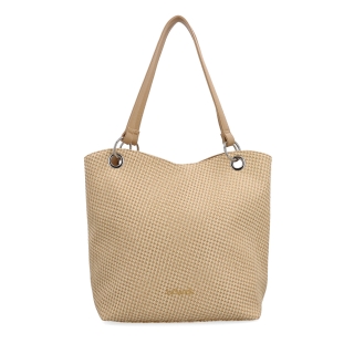 Praktická shopper kabelka s členěným interiérem LeSands materiál syntetická kůže zapínání na zip barva béžová velikost velká 4619 BE Zepředu