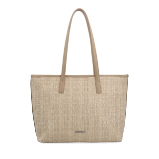 Lehká shopper kabelka ve straw stylu Le Sands materiál syntetická kůže zapínání na zip barva béžová velikost velká 4617 BE Zepředu