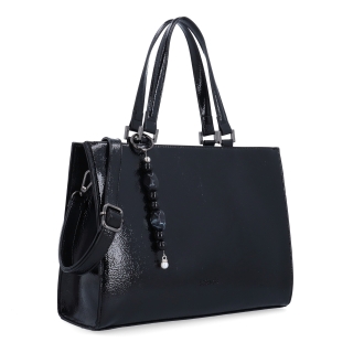 Kabelka do ruky s odnímatelným crossbody popruhem a přívěskem Le Sands materiál syntetická kůže zapínání na zip barva černá velikost střední 4638 C