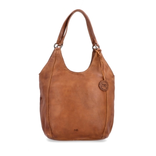 Elegantní kožená shopper kabelka s prošitím Noelia Bolger materiál kůže zapínání na zip barva koňaková velikost střední NB 2044 KO Zepředu