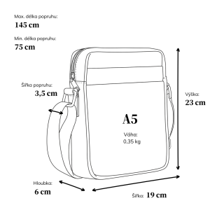 Praktická pánská taška přes rameno Tangerin materiál syntetická kůže zapínání na zip barva černá velikost malá 2322 C Rozměry