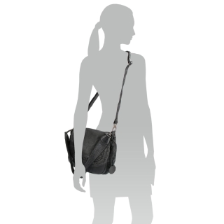 Kožená crossbody kabelka se zdobenou klopou Noelia Bolger materiál kůže zapínání s klopou barva černá velikost střední NB 2030 C Na postavě