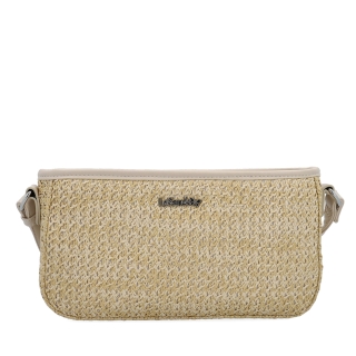 Malá crossbody kabelka ve straw stylu Le Sands materiál syntetická kůže zapínání na zip barva béžová velikost malá 4616 BE Zepředu