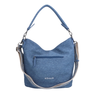 Prostorná crossbody kabelka s květinovým vzorem Indee materiál syntetická kůže zapínání na zip barva modrá velikost střední 6337 M Zezadu