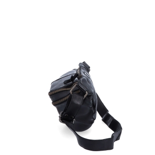 Moderní kožená crossbody ledvinka se dvěma zipy Noelia Bolger materiál kůže zapínání na zip barva černá velikost střední NB 2035 C Z boku