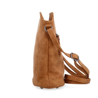 Malá elegantní kabelka s minimalistickým designem Tangerin materiál syntetická kůže zapínání na zip barva koňaková velikost malá 1107 KO Z boku