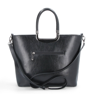 Velká designová kabelka Noelia Bolger materiál kůže zapínání na zip barva černá velikost velká NB 0049 C Zezadu