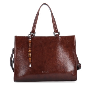 Kabelka do ruky s odnímatelným crossbody popruhem a přívěskem Le Sands materiál syntetická kůže zapínání na zip barva hnědá velikost střední 4638 H Zepředu