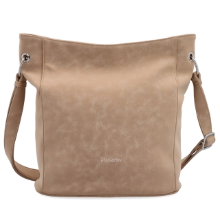 Městská crossbody kabelka s hebkým povrchem a děleným vnitřkem Tangerin materiál syntetická kůže zapínání na zip barva béžová velikost střední 7015 SAN Zepředu