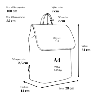 Dámský batoh Carmelo materiál syntetická kůže zapínání na zip barva modrá velikost střední 4276 SM Rozměry